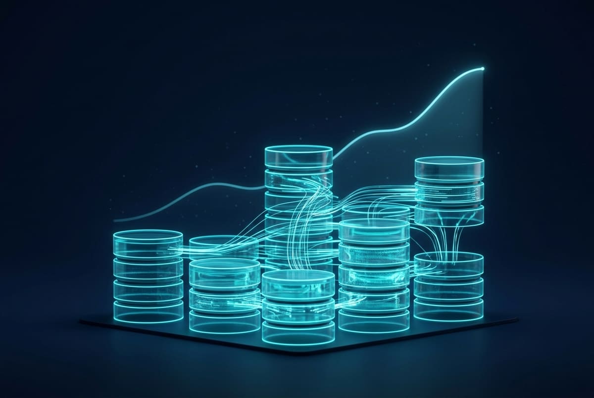 Ilustrasi manajemen basis data perusahaan dengan grafik performa query