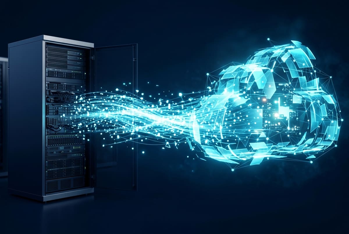 Ilustrasi proses migrasi data dari server on-premise menuju infrastruktur cloud